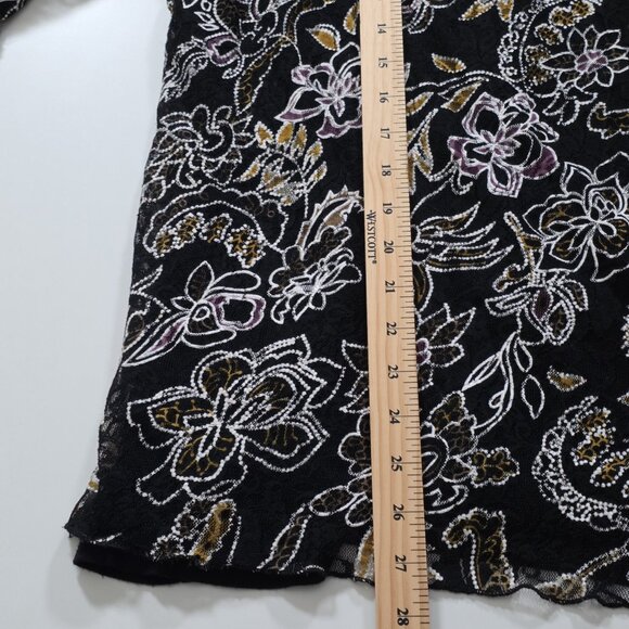 Canda C&A Top Womens L Black Floral Lined 3/4 Sheer Sleeves Lagenlook Whimsigoth - Picture 7 of 15